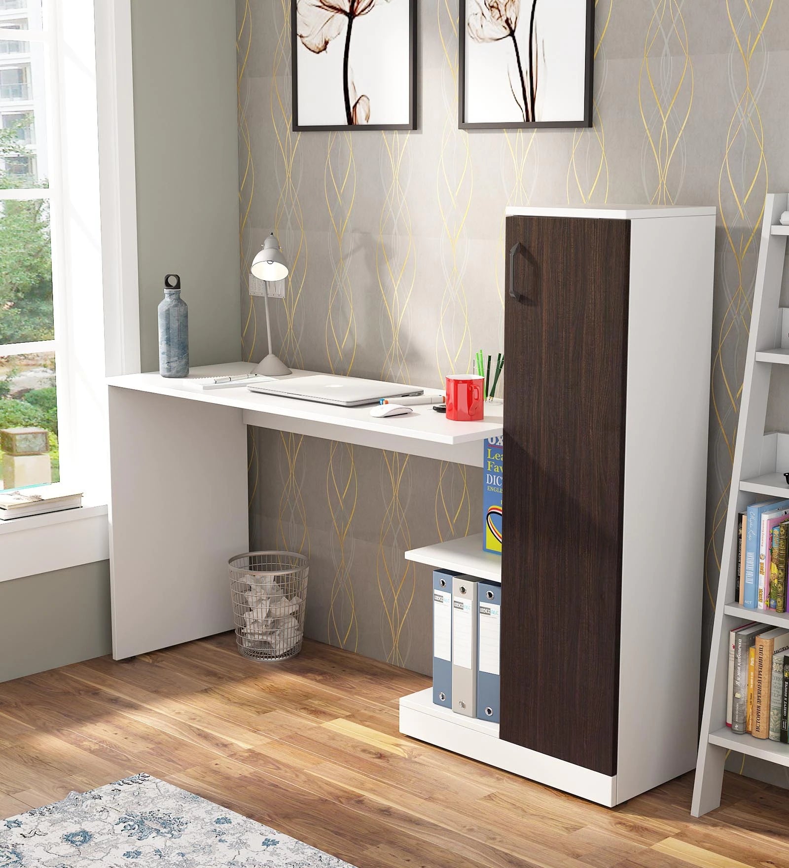 Frosty White and Dark Brown Fusion Writing Desk