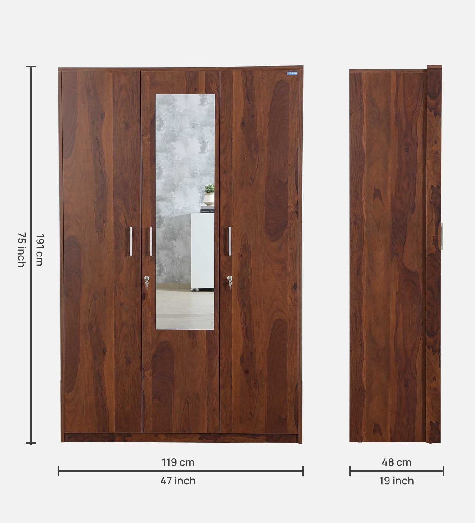 Sheesham Wood Reflection 3-Door Wardrobe