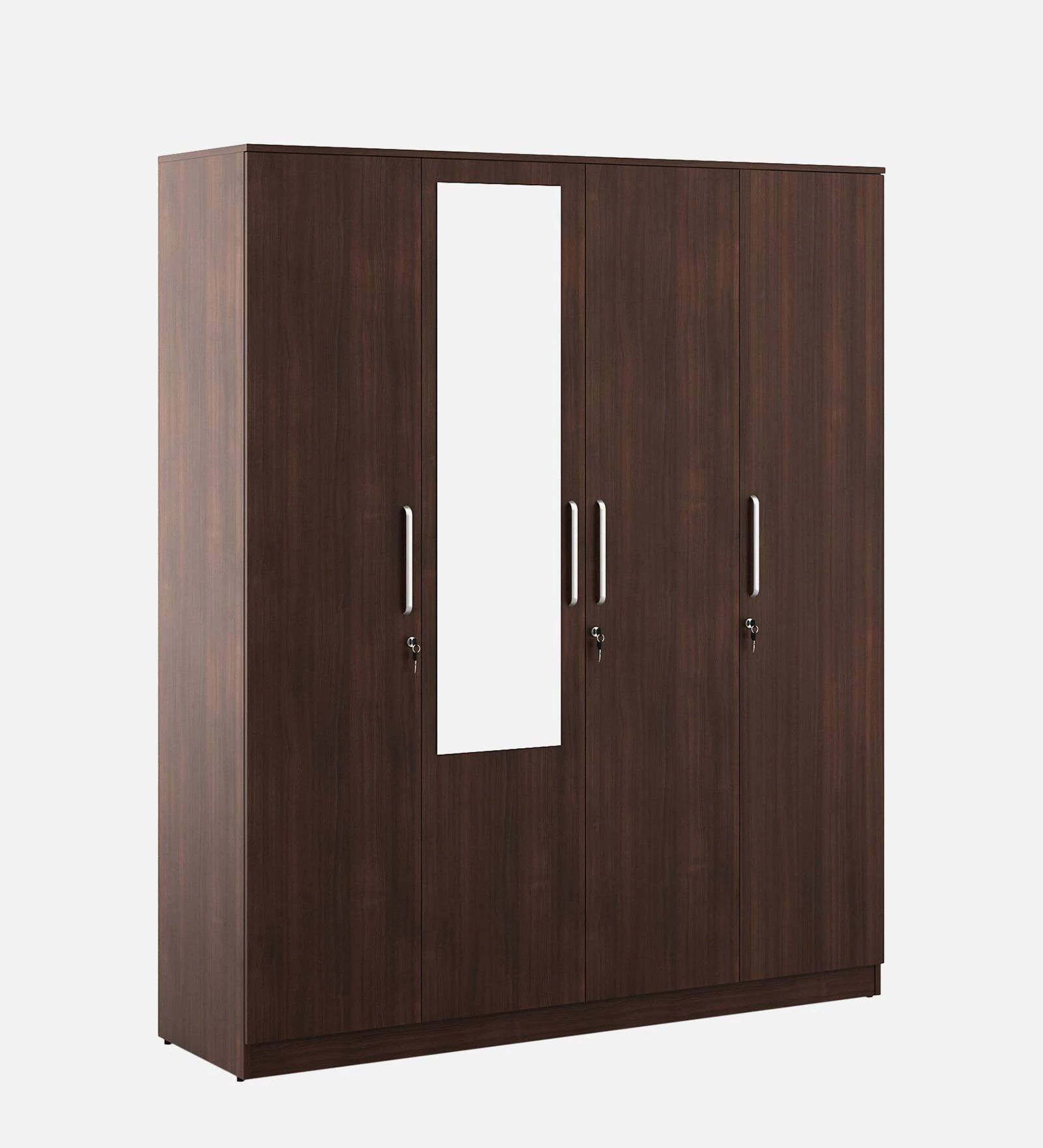 Regato Walnut Secure 4-Door Wardrobe with Reflect and Lock